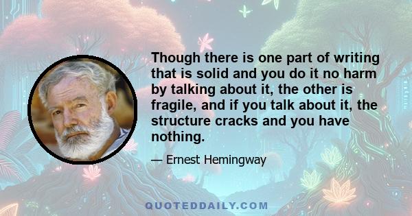 Though there is one part of writing that is solid and you do it no harm by talking about it, the other is fragile, and if you talk about it, the structure cracks and you have nothing.