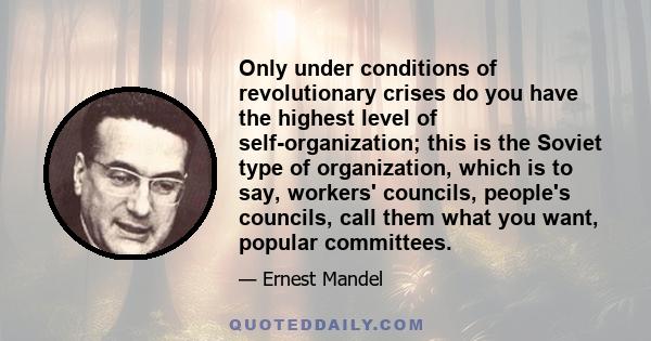 Only under conditions of revolutionary crises do you have the highest level of self-organization; this is the Soviet type of organization, which is to say, workers' councils, people's councils, call them what you want,