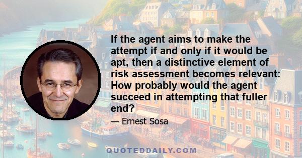 If the agent aims to make the attempt if and only if it would be apt, then a distinctive element of risk assessment becomes relevant: How probably would the agent succeed in attempting that fuller end?