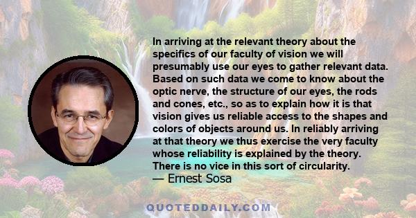 In arriving at the relevant theory about the specifics of our faculty of vision we will presumably use our eyes to gather relevant data. Based on such data we come to know about the optic nerve, the structure of our