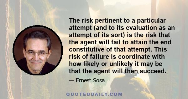 The risk pertinent to a particular attempt (and to its evaluation as an attempt of its sort) is the risk that the agent will fail to attain the end constitutive of that attempt. This risk of failure is coordinate with