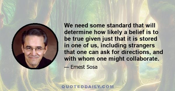 We need some standard that will determine how likely a belief is to be true given just that it is stored in one of us, including strangers that one can ask for directions, and with whom one might collaborate.