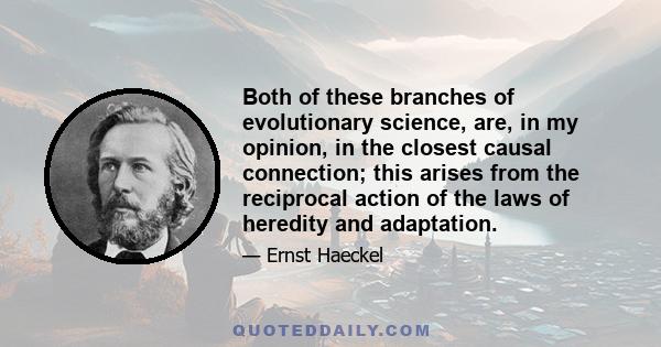 Both of these branches of evolutionary science, are, in my opinion, in the closest causal connection; this arises from the reciprocal action of the laws of heredity and adaptation.