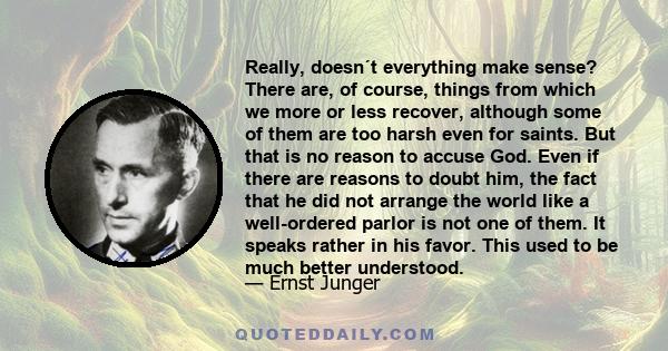 Really, doesn´t everything make sense? There are, of course, things from which we more or less recover, although some of them are too harsh even for saints. But that is no reason to accuse God. Even if there are reasons 