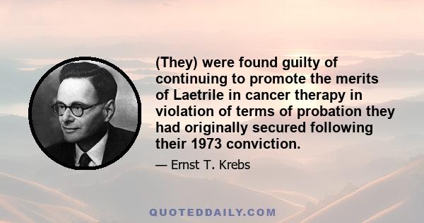 (They) were found guilty of continuing to promote the merits of Laetrile in cancer therapy in violation of terms of probation they had originally secured following their 1973 conviction.