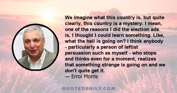 We imagine what this country is, but quite clearly, this country is a mystery. I mean, one of the reasons I did the election ads is, I thought I could learn something. Like, what the hell is going on? I think anybody -