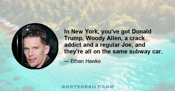 In New York, you've got Donald Trump, Woody Allen, a crack addict and a regular Joe, and they're all on the same subway car.