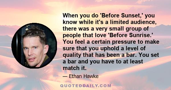 When you do 'Before Sunset,' you know while it's a limited audience, there was a very small group of people that love 'Before Sunrise.' You feel a certain pressure to make sure that you uphold a level of quality that