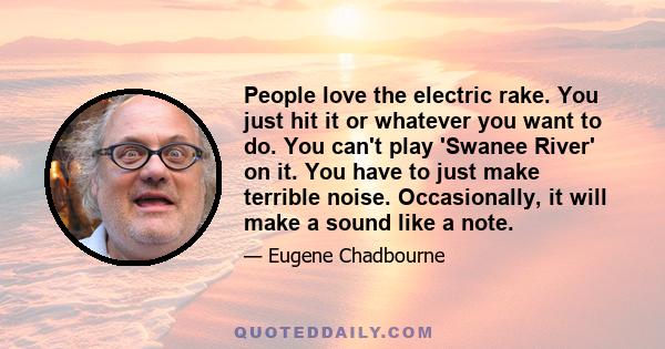 People love the electric rake. You just hit it or whatever you want to do. You can't play 'Swanee River' on it. You have to just make terrible noise. Occasionally, it will make a sound like a note.