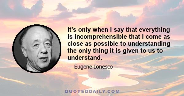 It's only when I say that everything is incomprehensible that I come as close as possible to understanding the only thing it is given to us to understand.