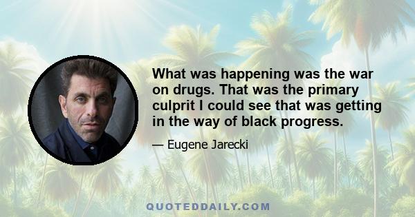 What was happening was the war on drugs. That was the primary culprit I could see that was getting in the way of black progress.