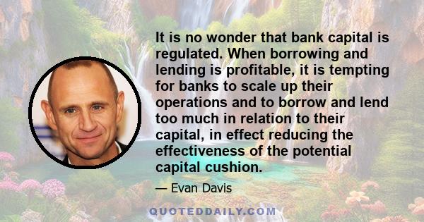 It is no wonder that bank capital is regulated. When borrowing and lending is profitable, it is tempting for banks to scale up their operations and to borrow and lend too much in relation to their capital, in effect