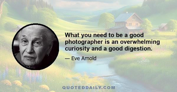 What you need to be a good photographer is an overwhelming curiosity and a good digestion.