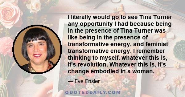 I literally would go to see Tina Turner any opportunity I had because being in the presence of Tina Turner was like being in the presence of transformative energy, and feminist transformative energy. I remember thinking 