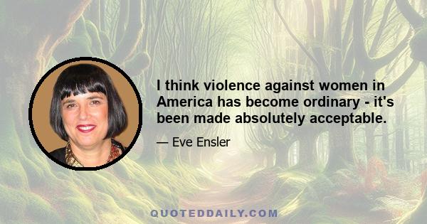 I think violence against women in America has become ordinary - it's been made absolutely acceptable.