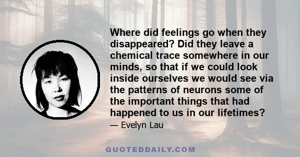 Where did feelings go when they disappeared? Did they leave a chemical trace somewhere in our minds, so that if we could look inside ourselves we would see via the patterns of neurons some of the important things that