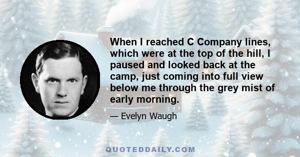 When I reached C Company lines, which were at the top of the hill, I paused and looked back at the camp, just coming into full view below me through the grey mist of early morning.