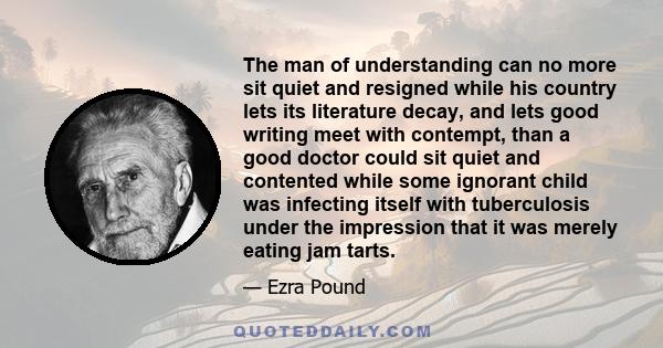 The man of understanding can no more sit quiet and resigned while his country lets its literature decay, and lets good writing meet with contempt, than a good doctor could sit quiet and contented while some ignorant