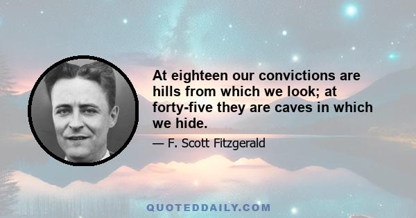 At eighteen our convictions are hills from which we look; at forty-five they are caves in which we hide.