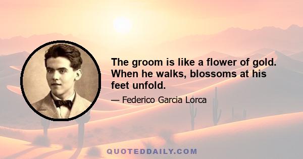 The groom is like a flower of gold. When he walks, blossoms at his feet unfold.