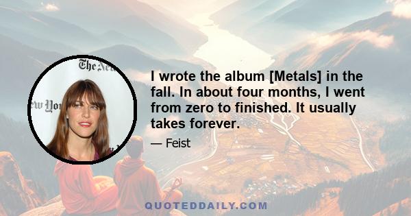 I wrote the album [Metals] in the fall. In about four months, I went from zero to finished. It usually takes forever.