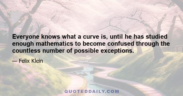 Everyone knows what a curve is, until he has studied enough mathematics to become confused through the countless number of possible exceptions.