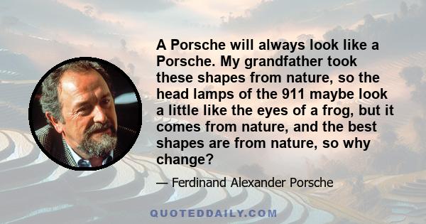 A Porsche will always look like a Porsche. My grandfather took these shapes from nature, so the head lamps of the 911 maybe look a little like the eyes of a frog, but it comes from nature, and the best shapes are from