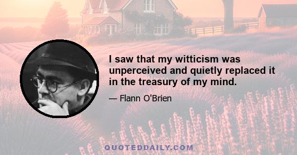 I saw that my witticism was unperceived and quietly replaced it in the treasury of my mind.