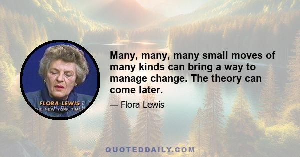 Many, many, many small moves of many kinds can bring a way to manage change. The theory can come later.