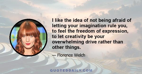 I like the idea of not being afraid of letting your imagination rule you, to feel the freedom of expression, to let creativity be your overwhelming drive rather than other things.