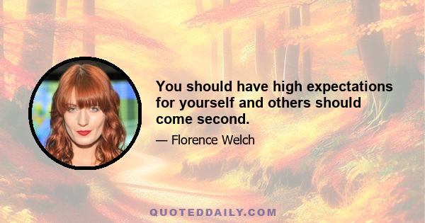 You should have high expectations for yourself and others should come second.