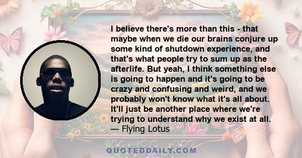 I believe there's more than this - that maybe when we die our brains conjure up some kind of shutdown experience, and that's what people try to sum up as the afterlife. But yeah, I think something else is going to