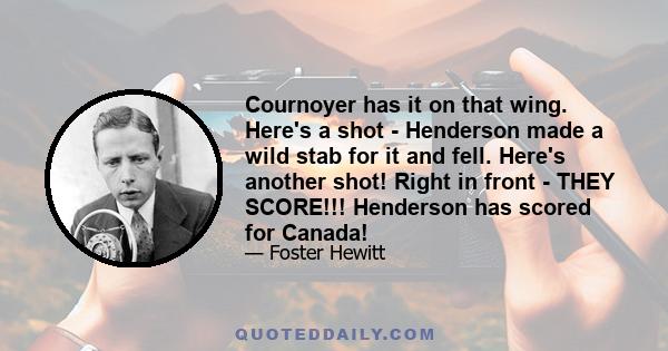 Cournoyer has it on that wing. Here's a shot - Henderson made a wild stab for it and fell. Here's another shot! Right in front - THEY SCORE!!! Henderson has scored for Canada!