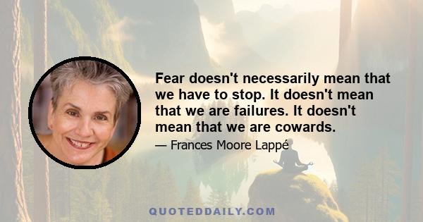 Fear doesn't necessarily mean that we have to stop. It doesn't mean that we are failures. It doesn't mean that we are cowards.