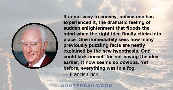 It is not easy to convey, unless one has experienced it, the dramatic feeling of sudden enlightenment that floods the mind when the right idea finally clinches into place.