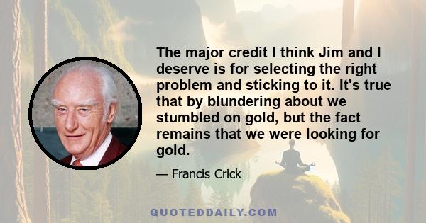 The major credit I think Jim and I deserve is for selecting the right problem and sticking to it. It's true that by blundering about we stumbled on gold, but the fact remains that we were looking for gold.