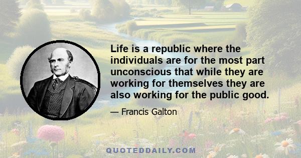 Life is a republic where the individuals are for the most part unconscious that while they are working for themselves they are also working for the public good.