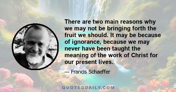 There are two main reasons why we may not be bringing forth the fruit we should. It may be because of ignorance, because we may never have been taught the meaning of the work of Christ for our present lives.