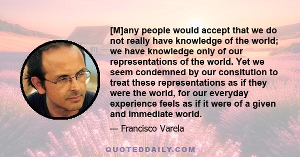 [M]any people would accept that we do not really have knowledge of the world; we have knowledge only of our representations of the world. Yet we seem condemned by our consitution to treat these representations as if