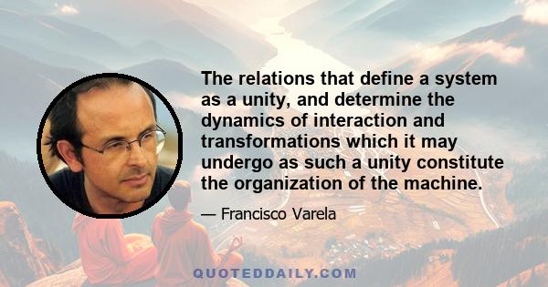 The relations that define a system as a unity, and determine the dynamics of interaction and transformations which it may undergo as such a unity constitute the organization of the machine.