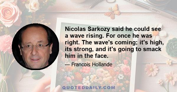 Nicolas Sarkozy said he could see a wave rising. For once he was right. The wave's coming; it's high, its strong, and it's going to smack him in the face.