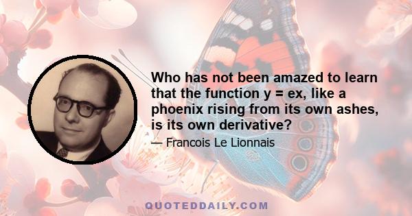 Who has not been amazed to learn that the function y = ex, like a phoenix rising from its own ashes, is its own derivative?