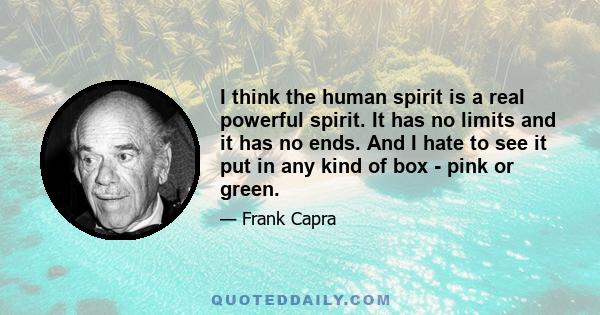 I think the human spirit is a real powerful spirit. It has no limits and it has no ends. And I hate to see it put in any kind of box - pink or green.