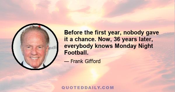 Before the first year, nobody gave it a chance. Now, 36 years later, everybody knows Monday Night Football.