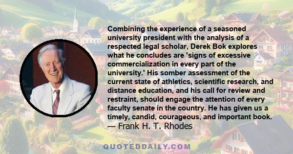 Combining the experience of a seasoned university president with the analysis of a respected legal scholar, Derek Bok explores what he concludes are 'signs of excessive commercialization in every part of the