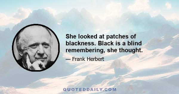 She looked at patches of blackness. Black is a blind remembering, she thought.