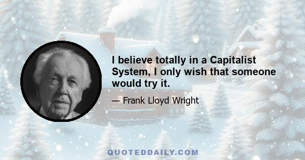 I believe totally in a Capitalist System, I only wish that someone would try it.