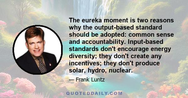 The eureka moment is two reasons why the output-based standard should be adopted: common sense and accountability. Input-based standards don't encourage energy diversity; they don't create any incentives; they don't