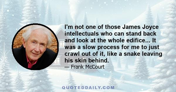 I'm not one of those James Joyce intellectuals who can stand back and look at the whole edifice... It was a slow process for me to just crawl out of it, like a snake leaving his skin behind.