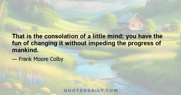 That is the consolation of a little mind; you have the fun of changing it without impeding the progress of mankind.